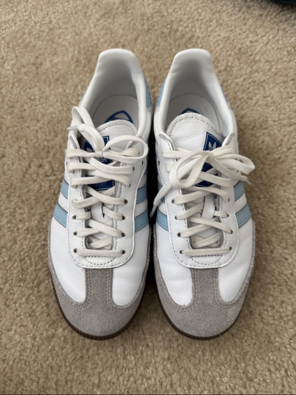 adidas Men's White Sneakers with Light Blue Stripes